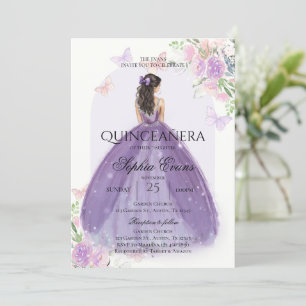 Quinceanera Lilac Purple Dress Floral Princess Invitation