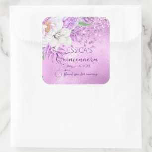Quinceanera Lilac Purple Floral Glitter Sticker