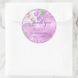 Quinceanera Lilac Purple Floral Glitter Sticker