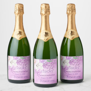Quinceanera Lilac Purple Floral Sparkling Wine Lab Label