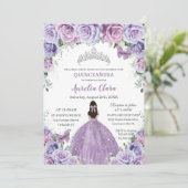 Quinceañera Lilac Purple Flowers Butterflies Crown Invitation (Standing Front)