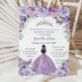 Quinceañera Lilac Purple Flowers Butterflies Crown Invitation