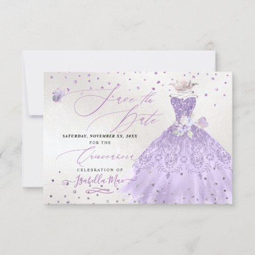 Quinceanera Lilac Purple Glitter Gown Invitation