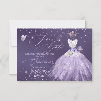 Quinceanera Lilac Purple Glitter Gown Invitation
