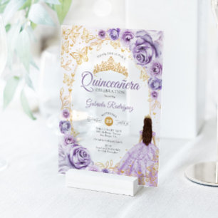 Quinceanera Lilac Purple Gold Floral Acrylic Invitations