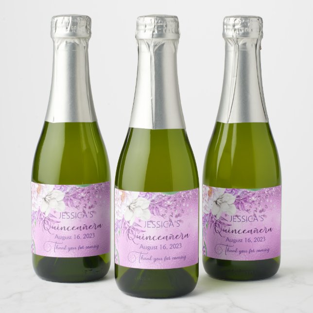 Quinceanera lilac purple mini Sparkling Wine label (Bottles)