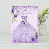 Quinceanera Lilac Purple Silver Glitter Gown Invit Invitation (Standing Front)