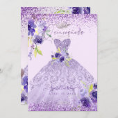 Quinceanera Lilac Purple Silver Glitter Gown Invit Invitation (Front/Back)