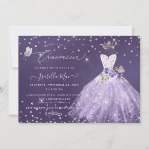 Quinceanera Lilac Purple Silver Glitter Gown Invit Invitation