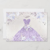 Quinceanera Lilac Purple Silver Glitter Gown Invitation (Back)