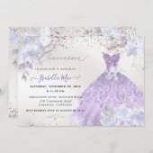Quinceanera Lilac Purple Silver Glitter Gown Invitation (Front/Back)