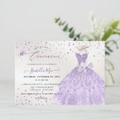 Quinceanera Lilac Purple Silver Glitter Gown Invitation (Standing Front)