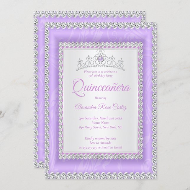 Quinceanera Lilac Tiara Photo Birthday Party Invitation (Front/Back)