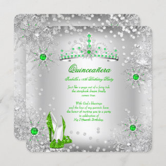 Quinceanera Lime Green Silver Winter Wonderland Invitation