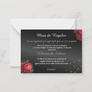 Quinceañera Lluvia de Sobres Black Red Roses Note Card
