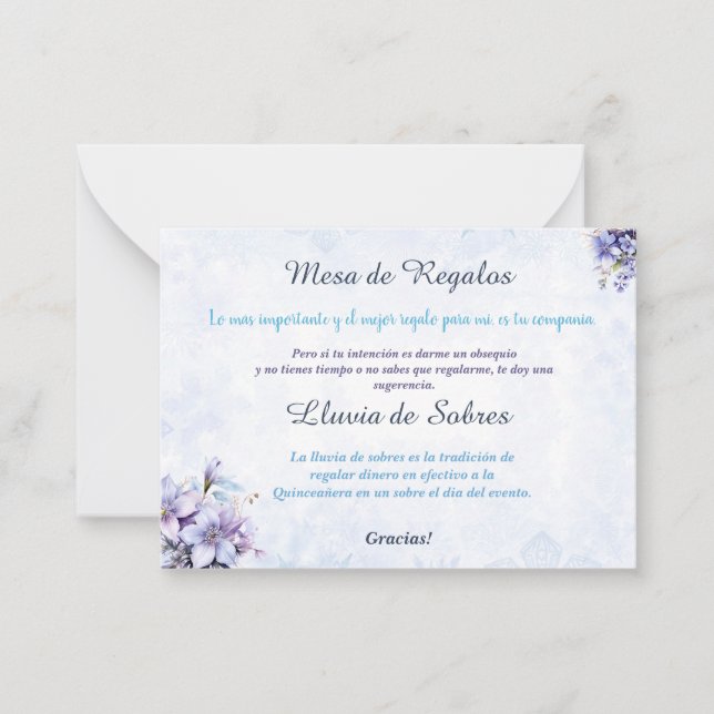 Quinceañera Lluvia de Sobres Flat Note Card (Front)