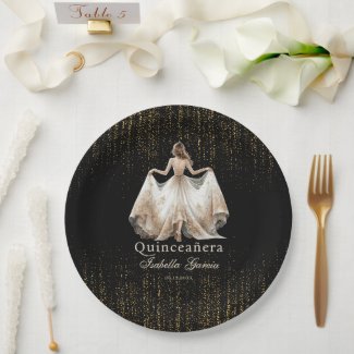 Quinceañera Luxury Black Ivory Gold Personalized