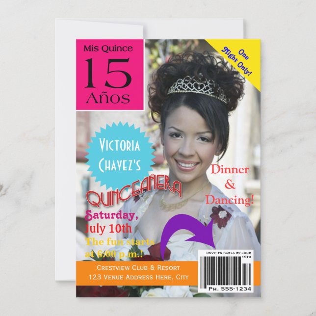 Quinceanera | Magazine Cover | Photo | 15th Invitation (Front)