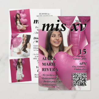 Quinceanera Magazine Elegant Modern Photo QR Code Invitation