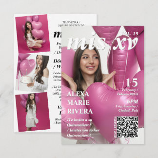 Quinceanera Magazine Elegant Modern Photo QR Code Invitation