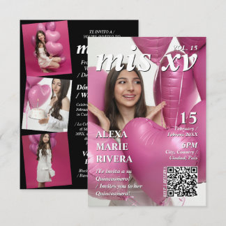Quinceanera Magazine Elegant Modern Photo QR Code Invitation