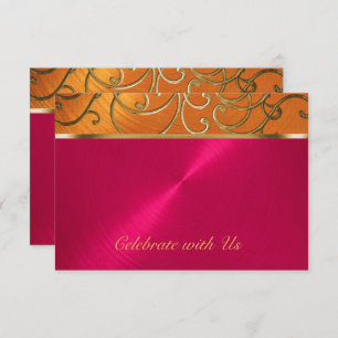 Quinceanera Magenta Pink Orange Gold Filigree Invitation
