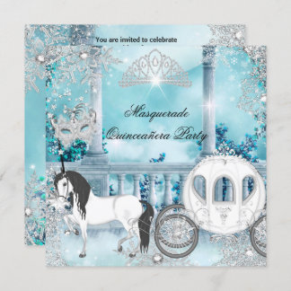 Quinceanera Magical Princess Blue Horse Carriage Invitation
