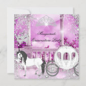 Quinceanera Magical Princess Pink Horse Carriage Invitation (Front)