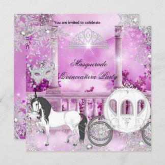 Quinceanera Magical Princess Pink Horse Carriage Invitation