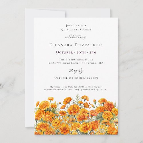 Quinceanera Marigold October Birth Month Flower Invitation
