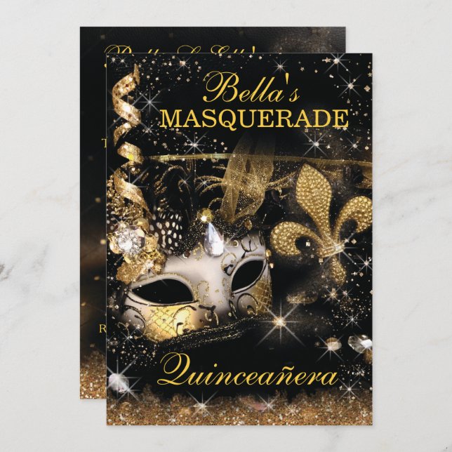 Quinceanera Masquerade Birthday Party Invitations (Front/Back)