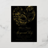 Quinceanera Masquerade Black Gold  Foil Invitation (Standing Front)