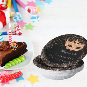 Quinceanera Masquerade black gold glitter Paper Bowls