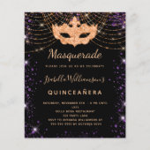 Quinceanera masquerade black purple invitation (Front)
