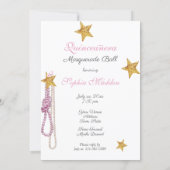 Quinceanera Masquerade Gold Glitter Pink Pearls Invitation (Back)