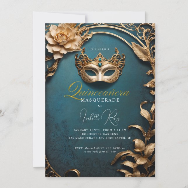 Quinceañera masquerade invitation (Front)