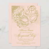 Quinceanera Masquerade Invitation Pink Gold  (Front/Back)