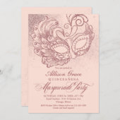 Quinceanera Masquerade Invitation Pink Rose Gold (Front/Back)