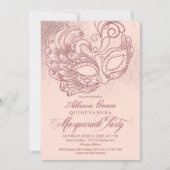 Quinceanera Masquerade Invitation Pink Rose Gold (Front)