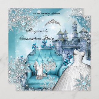 Quinceanera Masquerade Magical Princess Blue 2 Invitation