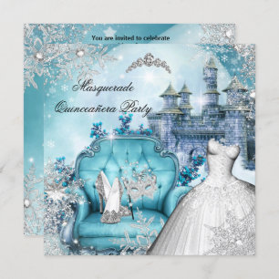 Quinceanera Masquerade Magical Princess Blue Invitation