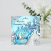 Quinceanera Masquerade Magical Princess Blue Teal Invitation (Standing Front)