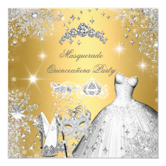 Quinceanera Masquerade Magical Princess Gold Card