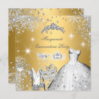 Quinceanera Masquerade Magical Princess Gold Invitation