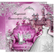 Quinceanera Masquerade Magical Princess Pink Invitation