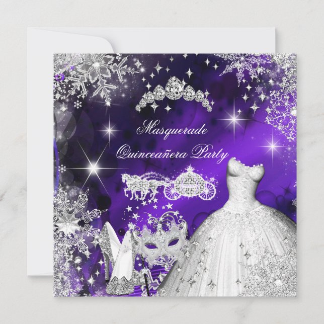 Quinceanera Masquerade Magical Princess Purple Invitation (Front)