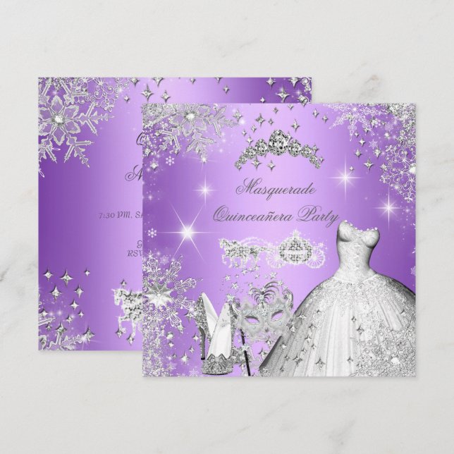 Quinceanera Masquerade Magical Princess Purple Invitation (Front/Back)