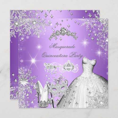 Quinceanera Masquerade Magical Princess Purple Invitation