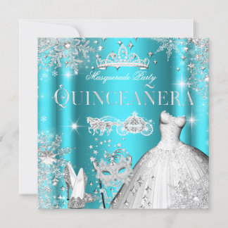 Quinceanera Masquerade Magical Princess Teal Invitation