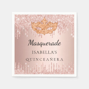 Quinceanera masquerade mask rose gold glitter napkins